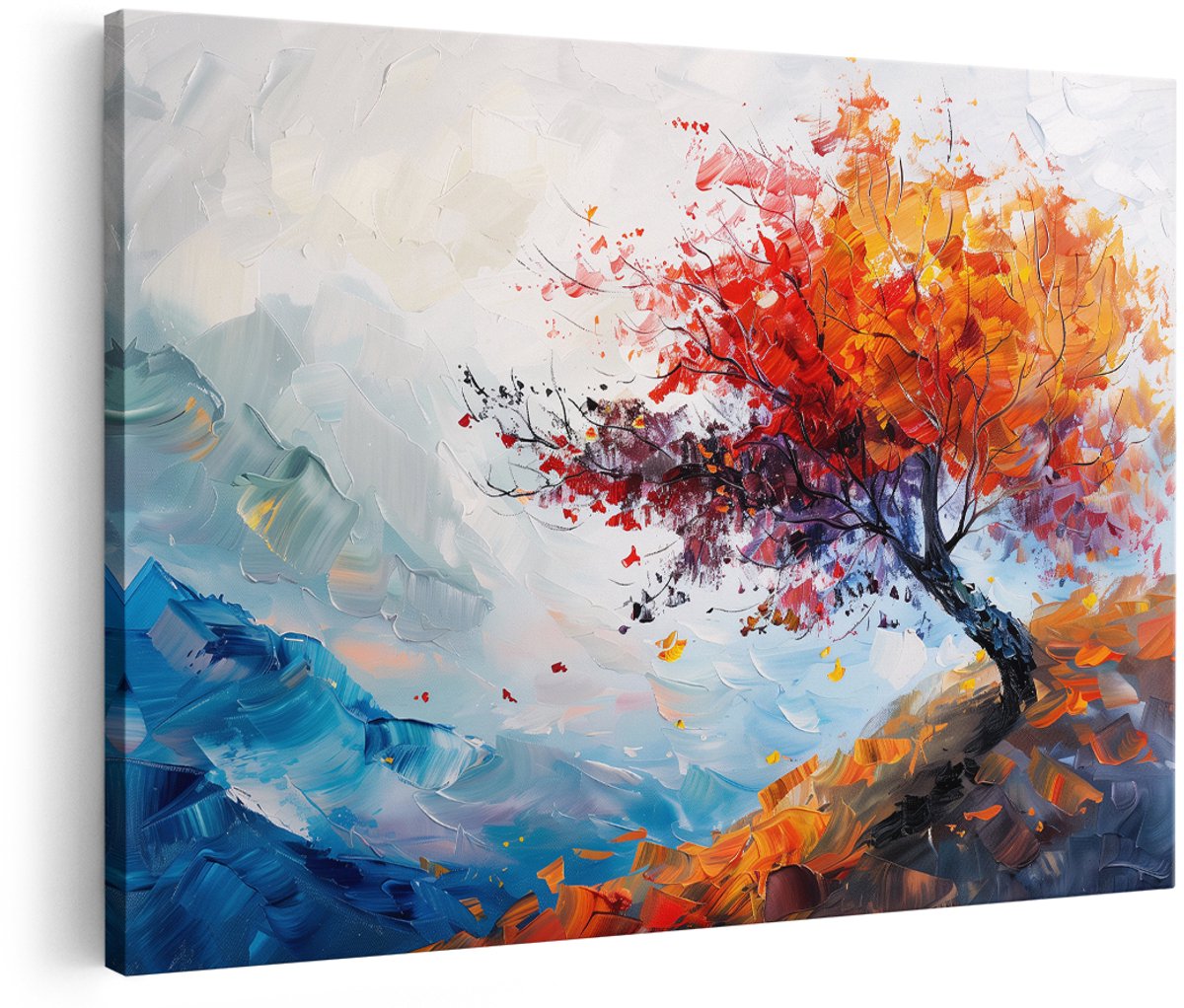 Artaza Canvas Schilderij Abstract - 180x120 cm - Groot - Wanddecoratie Boom - Muurdecoratie Herfst Landschap - Decoratie Bergen Natuur - Kleurrijk