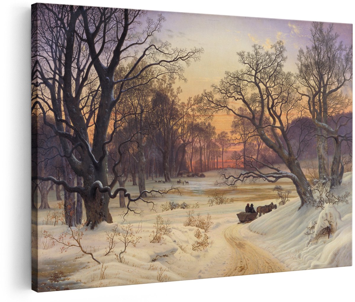 Artaza Canvas Schilderij Winterlandschap - 180x120 cm - Groot - Wanddecoratie Bos - Muurdecoratie Zonsondergang - Schilderijen Op Canvas Natuur