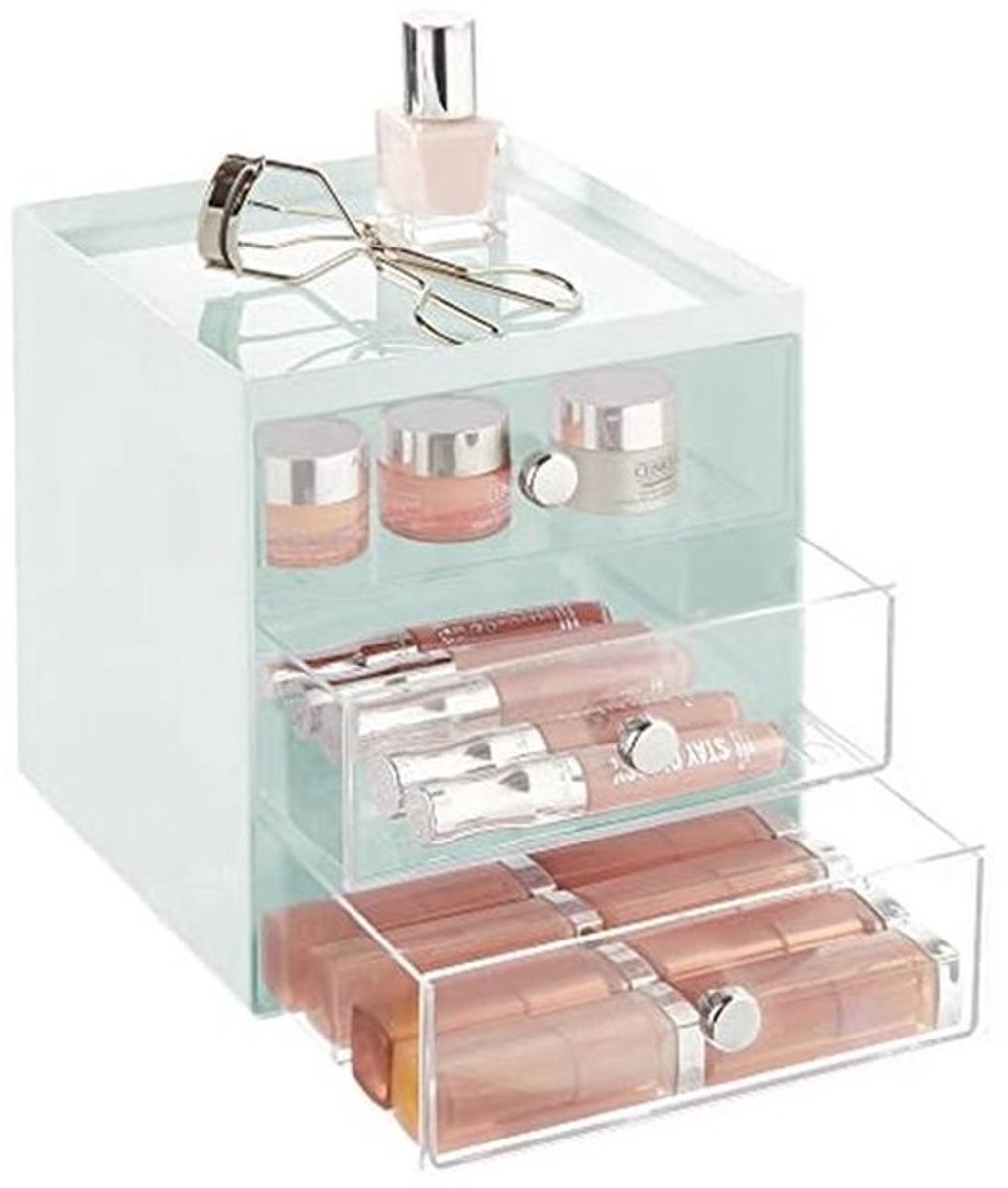 Makeup Organizer met 3 lades - Cosmetica Organizer voor Paletten en Borstels - Mintgroen/Transparant