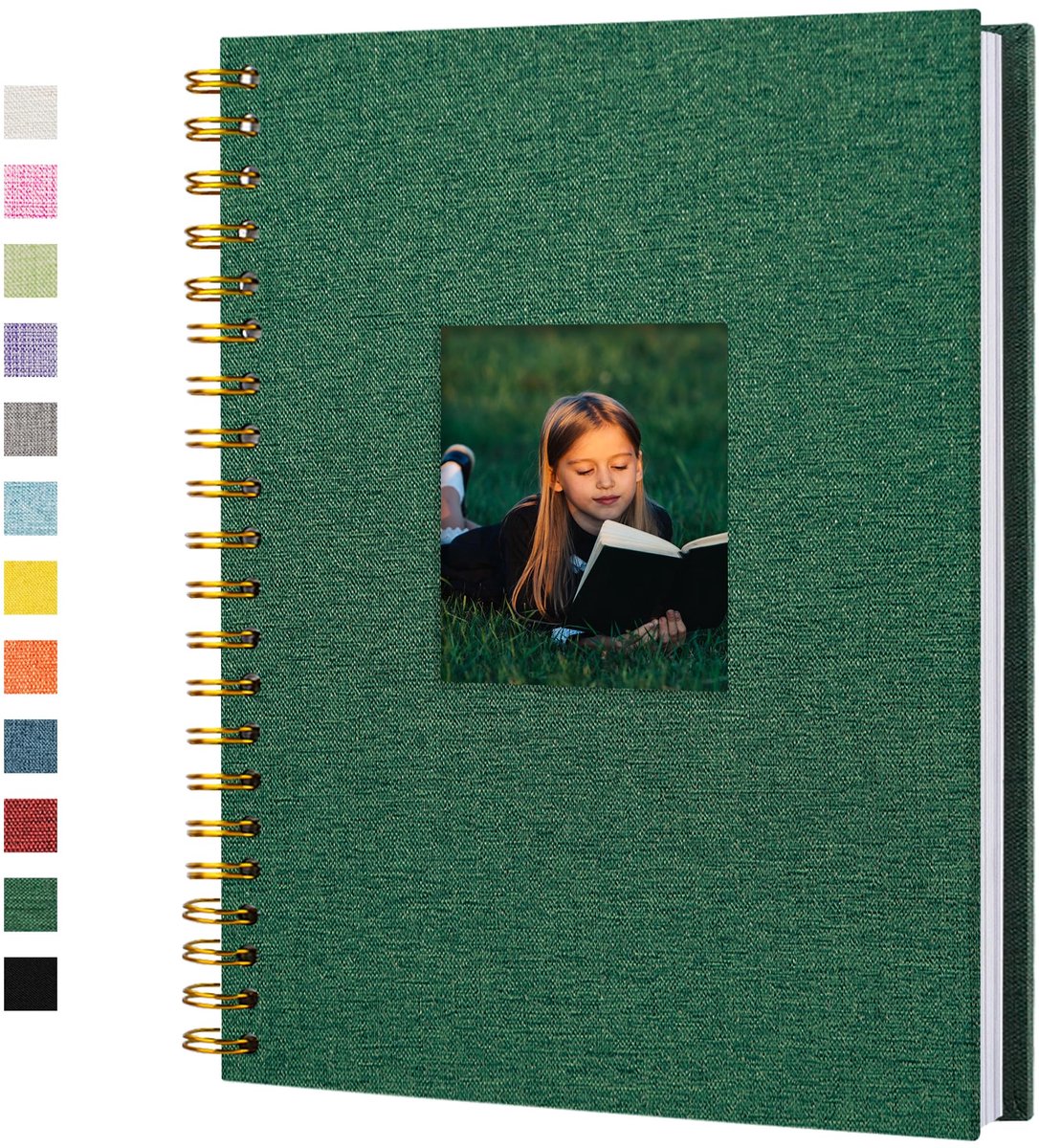 HIWHY Scrapbook Fotoalbum Linnen Cover met DIY Venster 28x20 CM Wit Binnenpapier Memory Book met 20 Vellen/40 Pagina's - ShopVlot