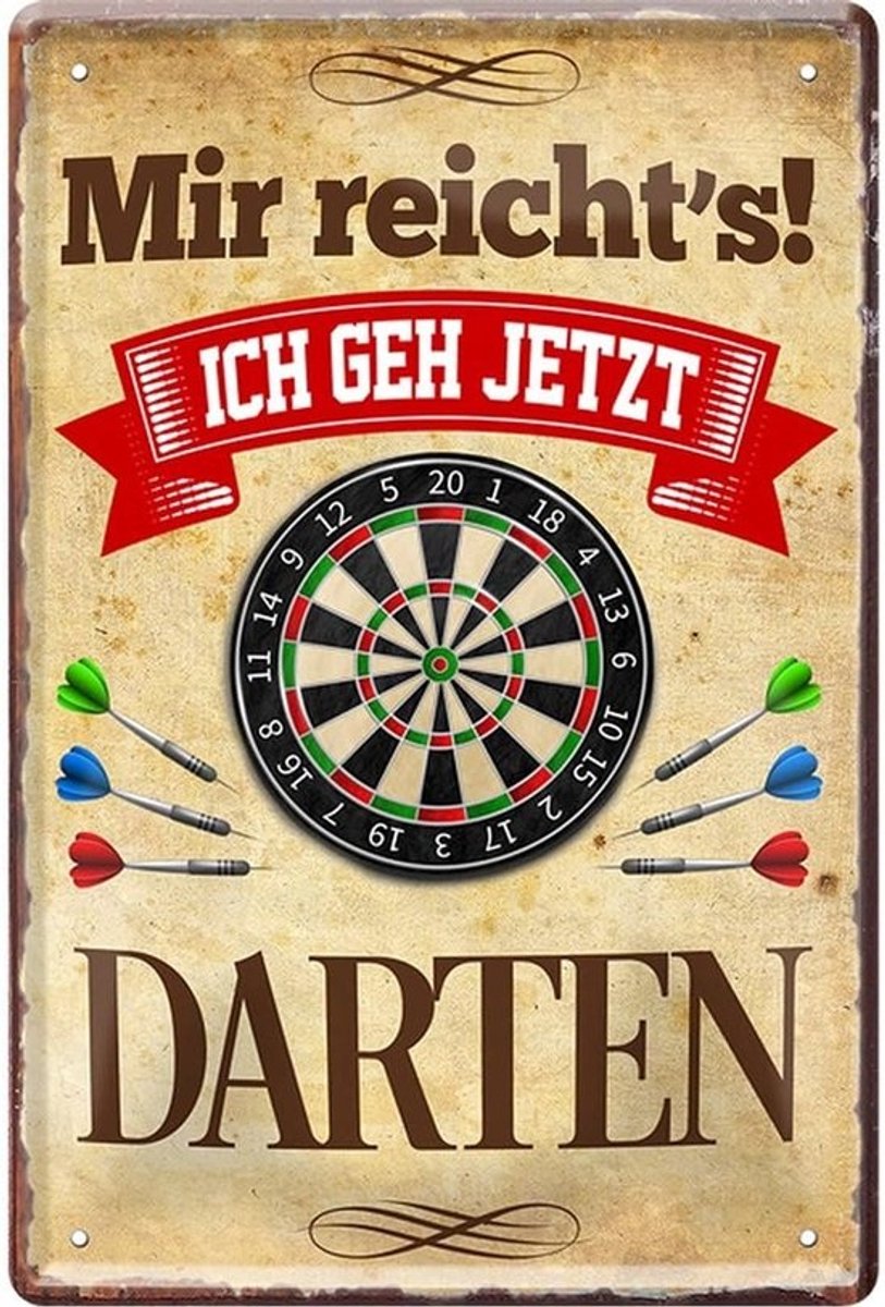 Grappig Metaal Bord voor Darts Liefhebbers - Wanddecoratie Pub en Bar (20x30 cm)