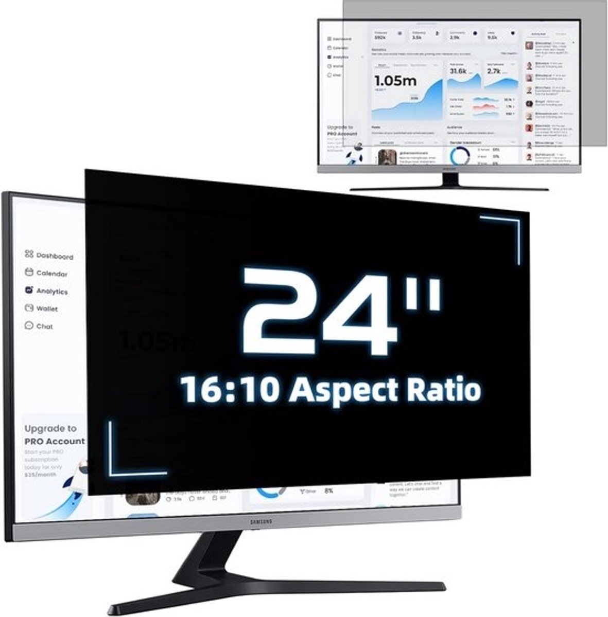 24 Inch Privacyfilter 16:10 - Anti-Blauw Licht & Verblindingsbescherming (Afneembaar)