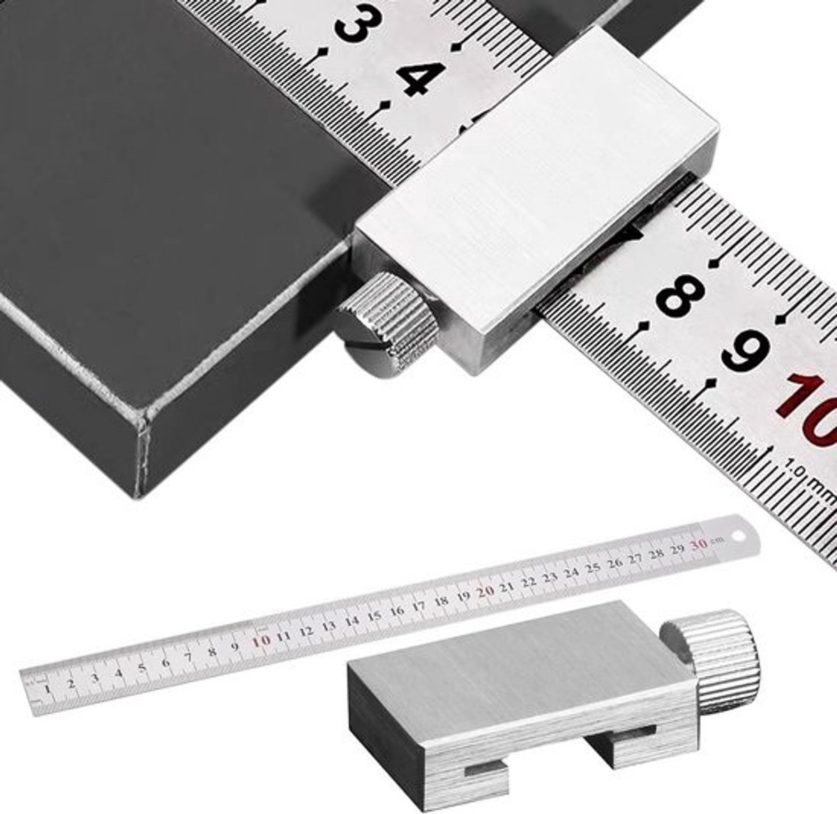 30 cm Aftekenliniaal met Aanslag - Roestvrijstalen Meetgereedschap voor Houtbewerking