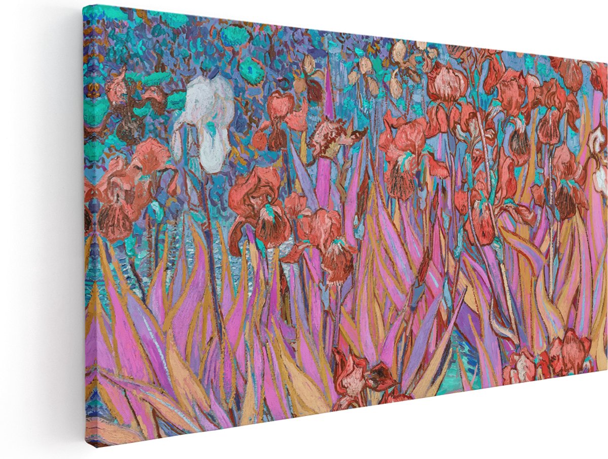 Artaza Canvas Schilderij Irissen Van Gogh - 180x90 cm - Groot - Wanddecoratie Bloemen - Muurdecoratie Kleurrijk Schilderij - Kamer Accessoires