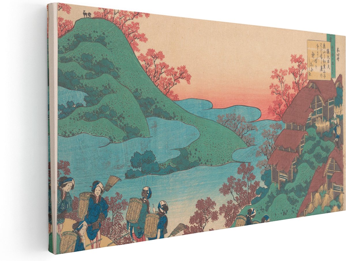 Artaza Canvas Schilderij Aziatisch Landschap - 180x90 cm - Groot - Wanddecoratie Japan - Muurdecoratie Houtsnede - Kamer Accessoires Bloesem