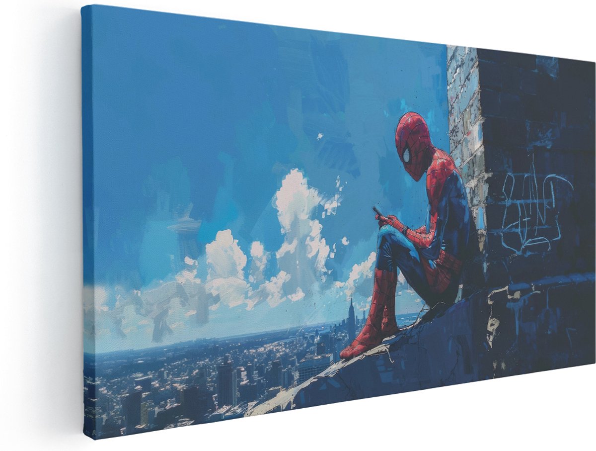 Artaza Canvas Schilderij Marvel Superheld - 180x90 cm - Groot - Wanddecoratie Spider-Man - Muurdecoratie Kinderkamer Jongen - Schilderijen Op Canvas Film