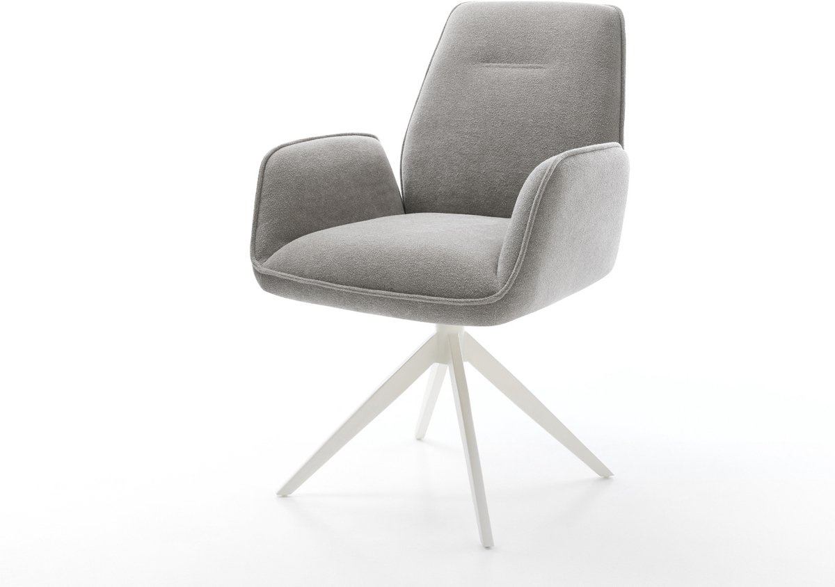 Eetkamerstoel Zoa-Flex kruisframe breed wit zachte stof met structuur grijs 360° draaibaar rocker-functie pocketveer kern