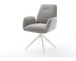 Eetkamerstoel Zoa-Flex kruisframe breed wit zachte stof met structuur grijs 360° draaibaar rocker-functie pocketveer kern