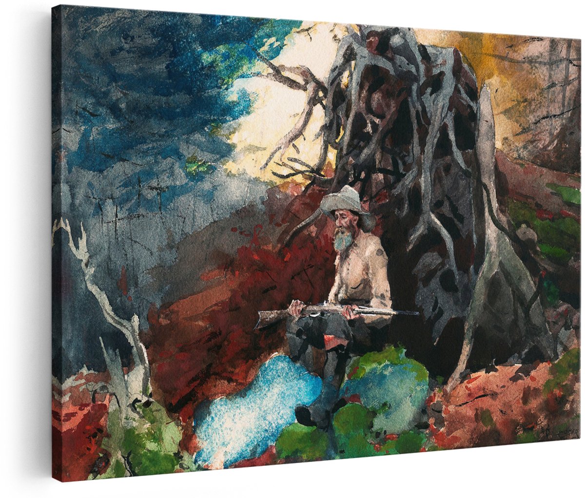 Artaza Canvas Schilderij Jager - 180x120 cm - Groot - Wanddecoratie Bos - Muurdecoratie Landschap - Decoratie Aquarel - Schilderijen Op Canvas Natuur