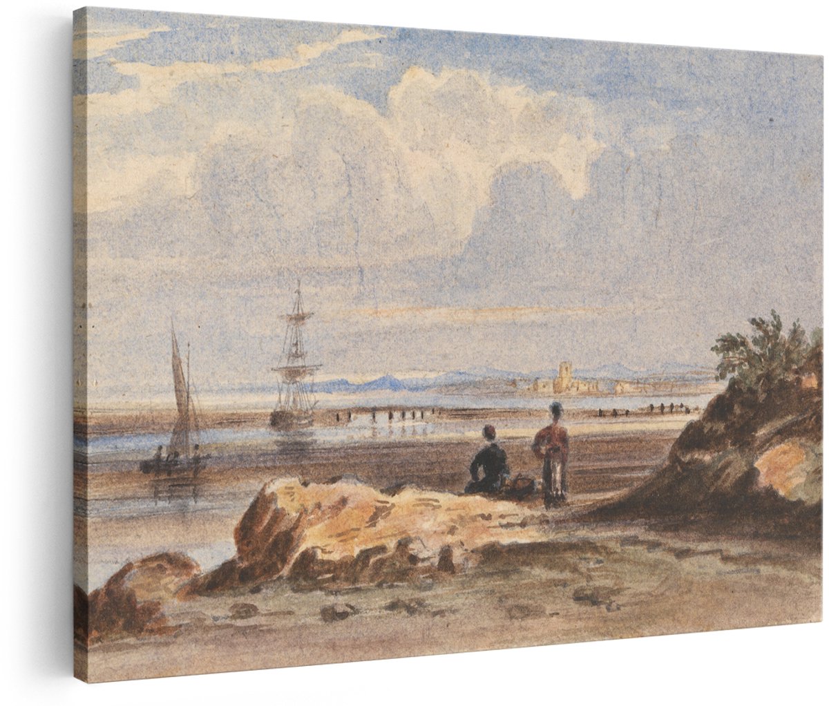 Artaza Canvas Schilderij Haven - 180x120 cm - Groot - Wanddecoratie Zeilschip - Muurdecoratie Vintage Aquarel - Decoratie Zee Landschap