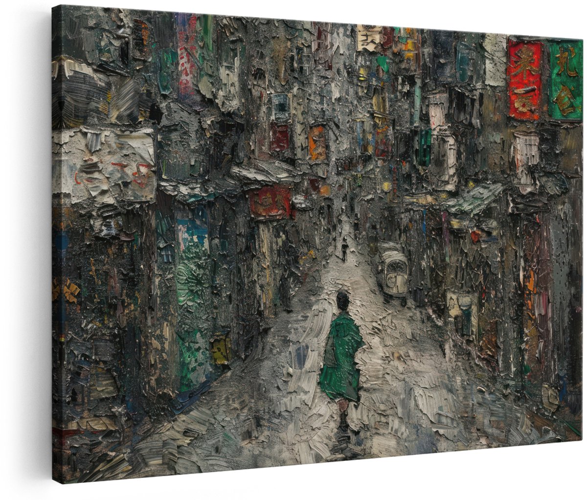 Artaza Canvas Schilderij Straatscène - 180x120 cm - Groot - Wanddecoratie Aziatische Stad - Muurdecoratie Olieverfschilderij - Decoratie Woonkamer