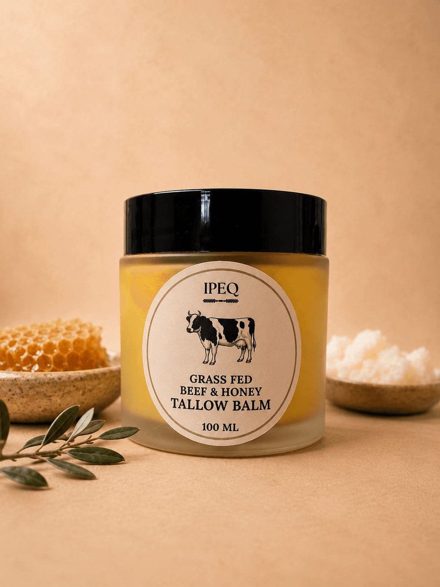 IPEQ- Beef Tallow Balm- Met Honing - 100% Puur- Halal- Grassfed- Intens Voedende Huidcrème - 100 ml