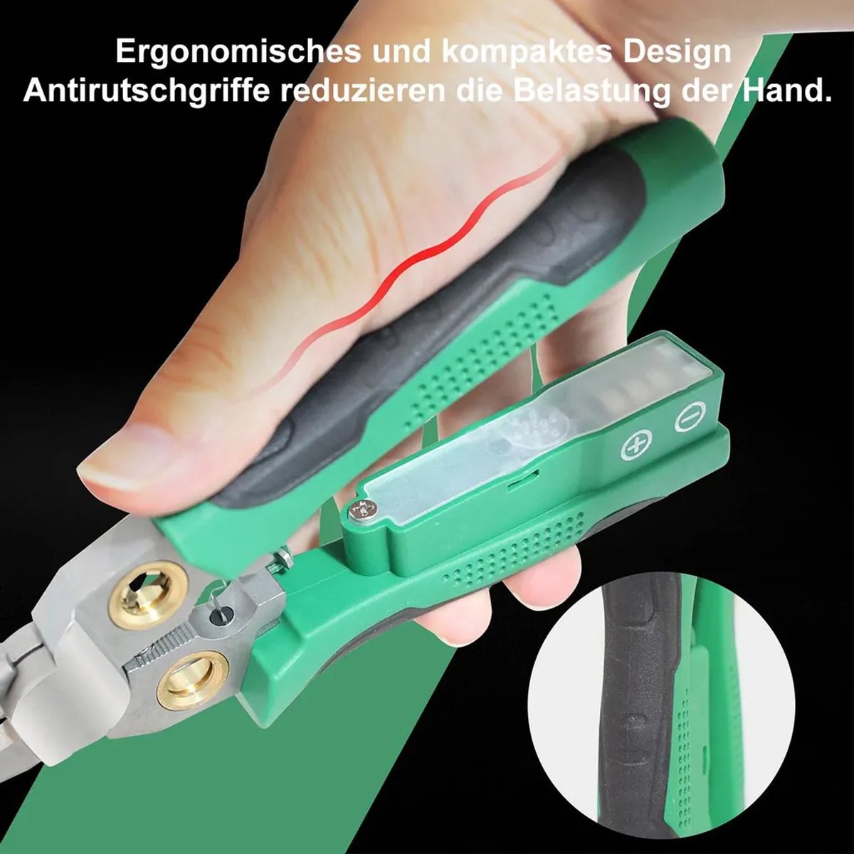 8-in-1 draadstripper Geschikt voor spanningsmeetfunctie. Een multifunctioneel gereedschap Geschikt voor elektriciens waarmee draden gestript, geknipt, geschraapt en gekrompen kunnen worden.