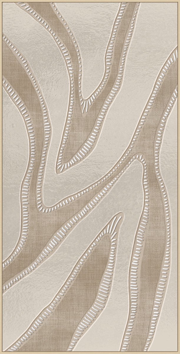 Ter Halle - Handgeschilderd Schilderij - Wanddecoratie - Abstracte Beige Golven - 70x140cm