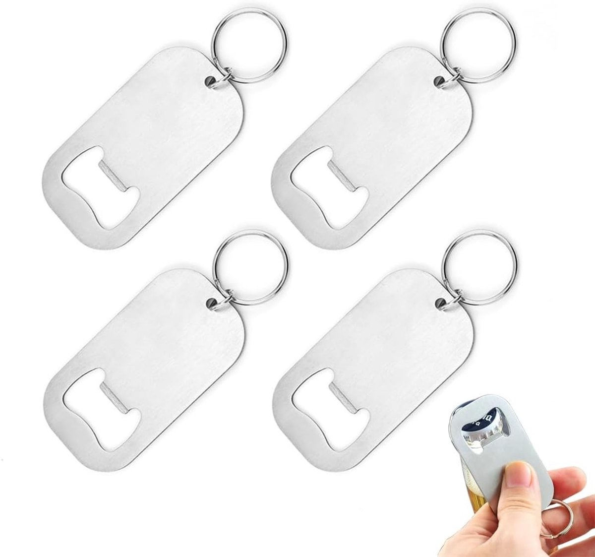 Set van 4 RVS Flessenopeners met Sleutelhanger, Ideaal voor Keuken, Bar en Restaurant