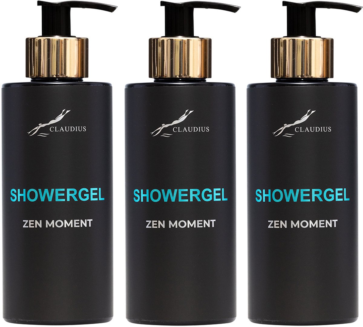 Showergel Zen Moment 300 ml - met gouden pomp - zwarte fles - set van 3 stuks - Voordeelverpakking