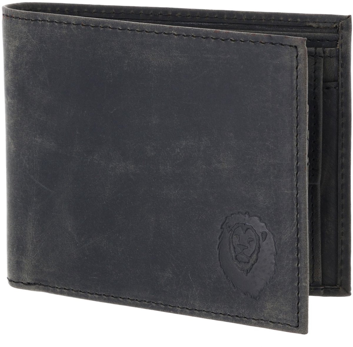 oxmox Leren portemonnee Leather RFID Protect Querscheinbörse Freedom Lion Embossed Vintage Black zwart
