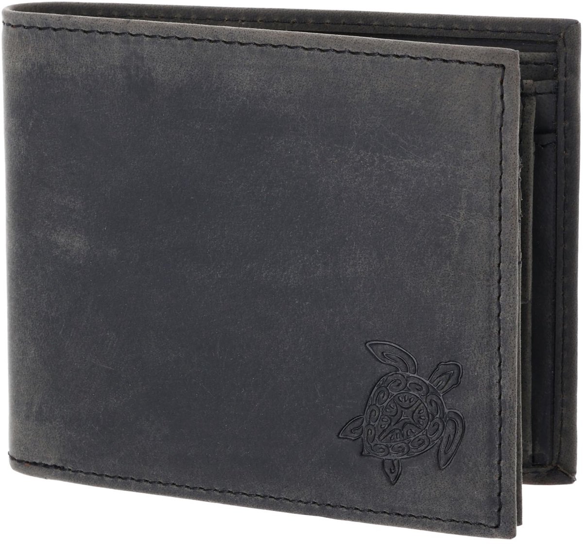 oxmox Leren portemonnee Leather RFID Protect Querscheinbörse Turtle 2.0 Embossed Vintage Black zwart