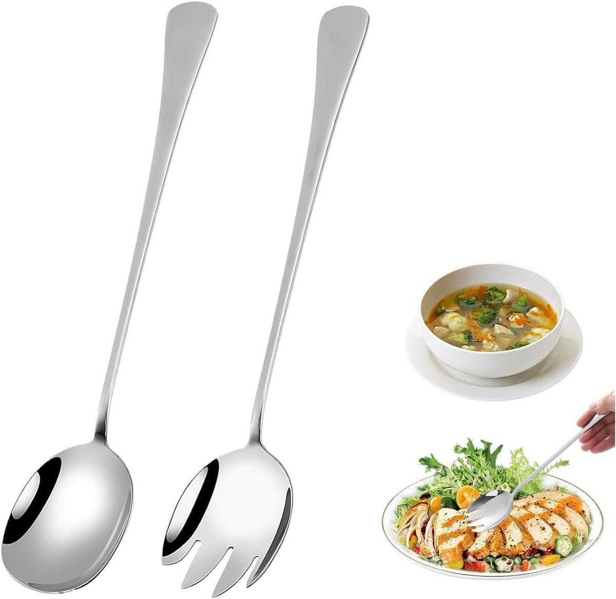 Grote Saladelepel en Vork Set van 28 cm, RVS Serveerset voor Keuken, Buffet en Feest - Vaatwasserbestendig en Ideaal voor Horeca en Catering