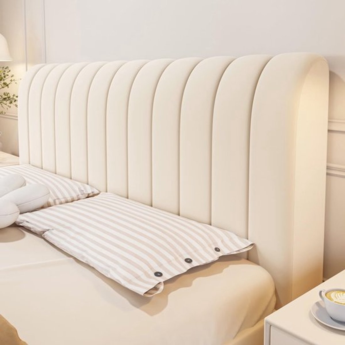 Hoofdbord Hoes - Bed Beschermer - Slaapkamer Decoratie - Elastisch Fluweel - 160 cm - Crèmewit