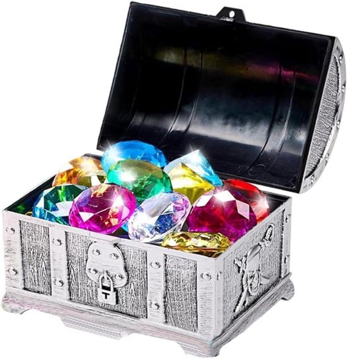 Schatkist Speelgoed - Duikspeelgoed Edelstenen - Onderwater Spelletjes - Duurzaam ABS Materiaal - 13.7 x 9.7 x 13.7 cm - Zilverkleurig
