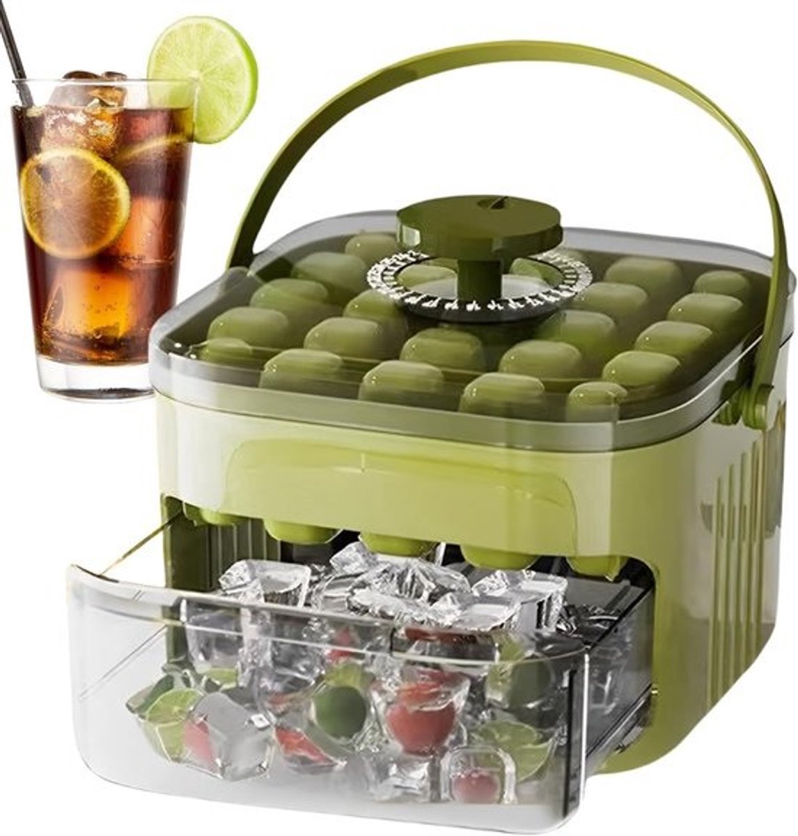 Ijsblokjes Bak - Ijsmaker Lade - Dranken Koelen - Met Deksel Container Schop - 17x17x12.5cm - Groen