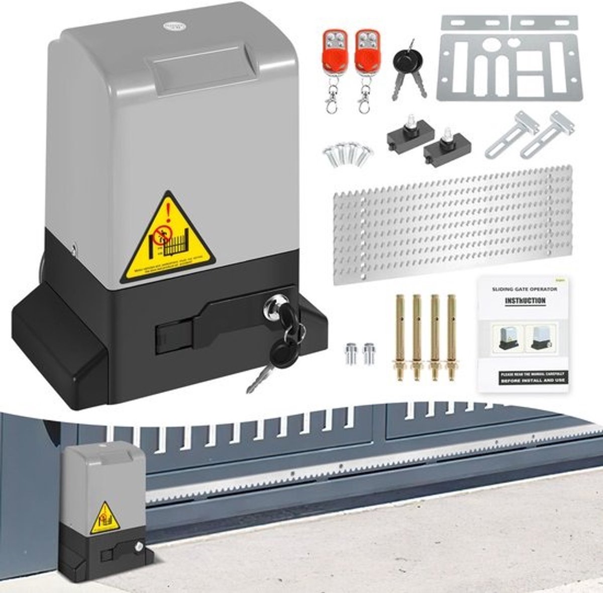 750W Poortopener Schuifpoort - Elektrische Automatische Poortopener - Garagedeuropener & Elektronische Deuropener voor Hek en Poort - max. 1600 kg