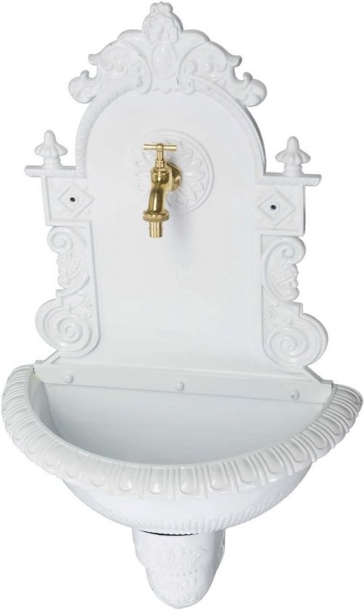 Wastafel Muurfontein - Fontein Wasplaats - Tuin Decoratie - Antieke Stijl Aluminium - 44x76x24 cm - Wit