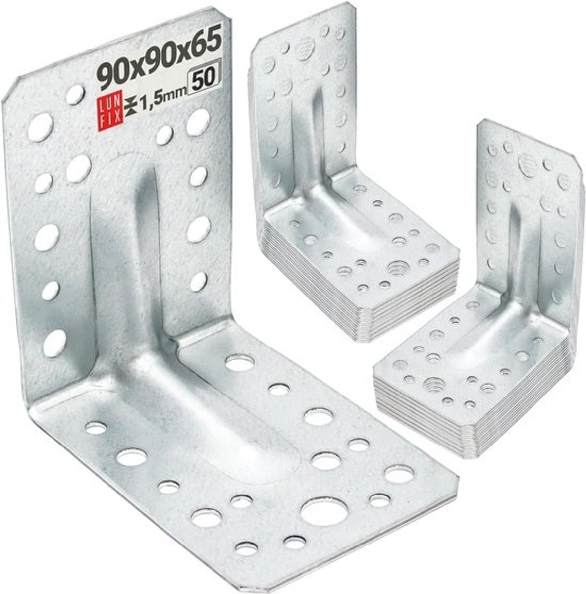 Versterkte metalen hoeken - Houtverbinder beugels - Houtbouw meubels - Geperforeerd verzinkt staal - 90 x 90 x 65 mm