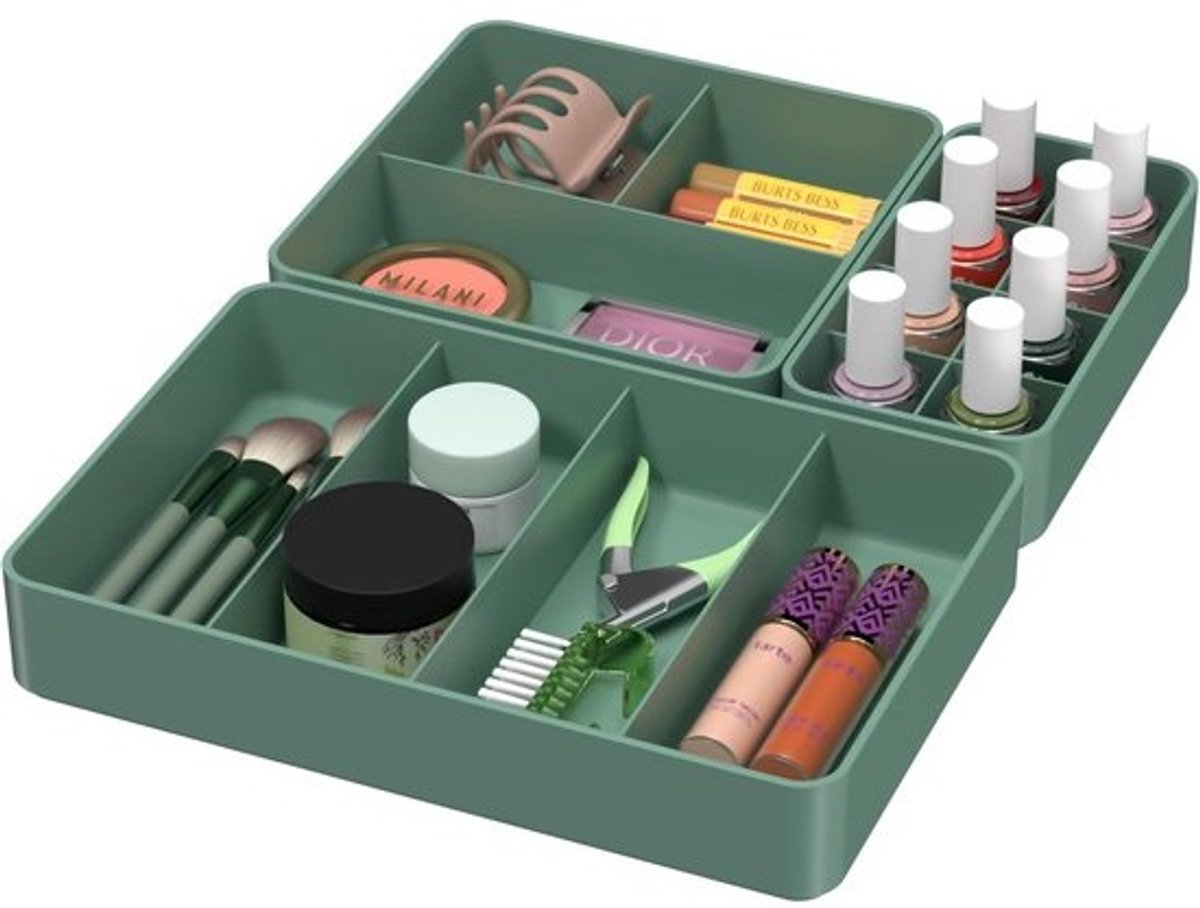 3-pack ladeorganizer voor make-up borstels en verzorging - stapelbare vakindeling