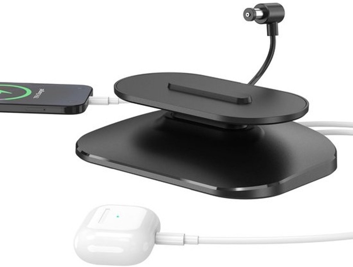 Verstelbare Oplaadstandaard voor Show 8 - Laadstation met USB-C en Type-C Poorten – Opladerhouder voor Smartphones, Smartwatches en Hoofdtelefoons (Zwart)