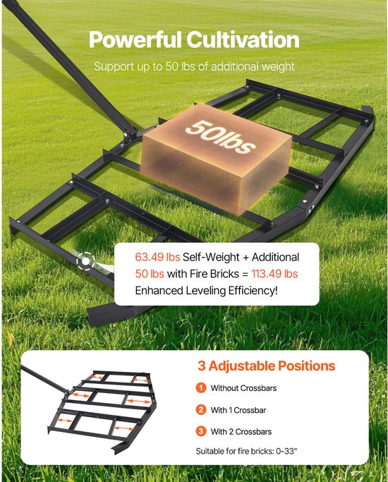 Getrokken Eg, 2150x2120x110mm, Weide-Eg van Q235 Staal met Verstelbare Stangen en Boutkoppeling, Nivelleerinrichting voor Tractoren, Terreinvoertuigen en UTV's — afbeelding 5
