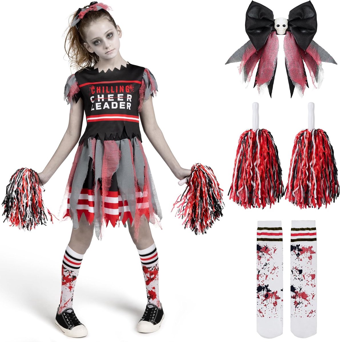 Spooktacular Creations zombie-cheerleaderkostuum voor meisjes - maat XL (12-14 jaar)