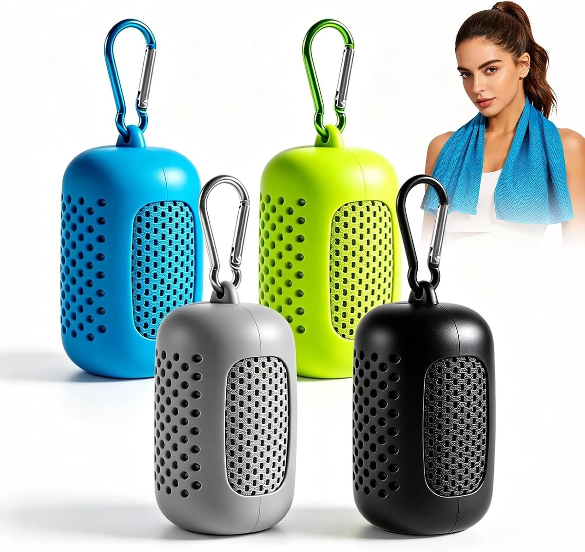 Set van 4 Sneldrogende Microvezel Koelhanddoeken voor Sport, Fitness, Yoga en Outdoor Activiteiten, 30 x 90 cm met Siliconen Opberghoes