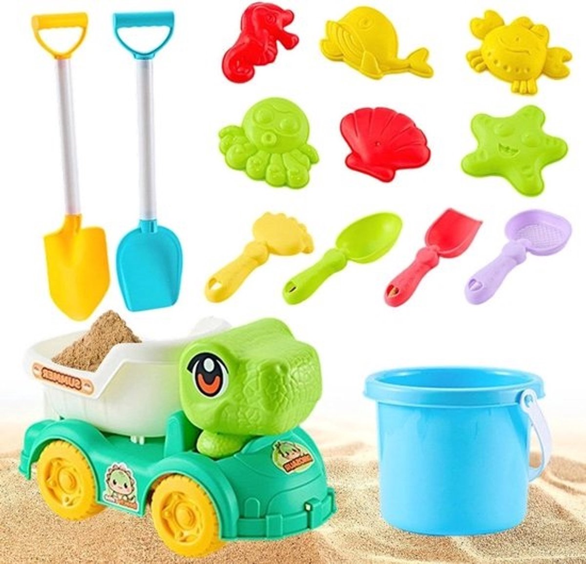 Strandspeelgoed Set - Zandbak Speelgoed - Buiten Spelen - 14 Delige Bouwset - 29 x 17 x 19 cm - Dinosaurus