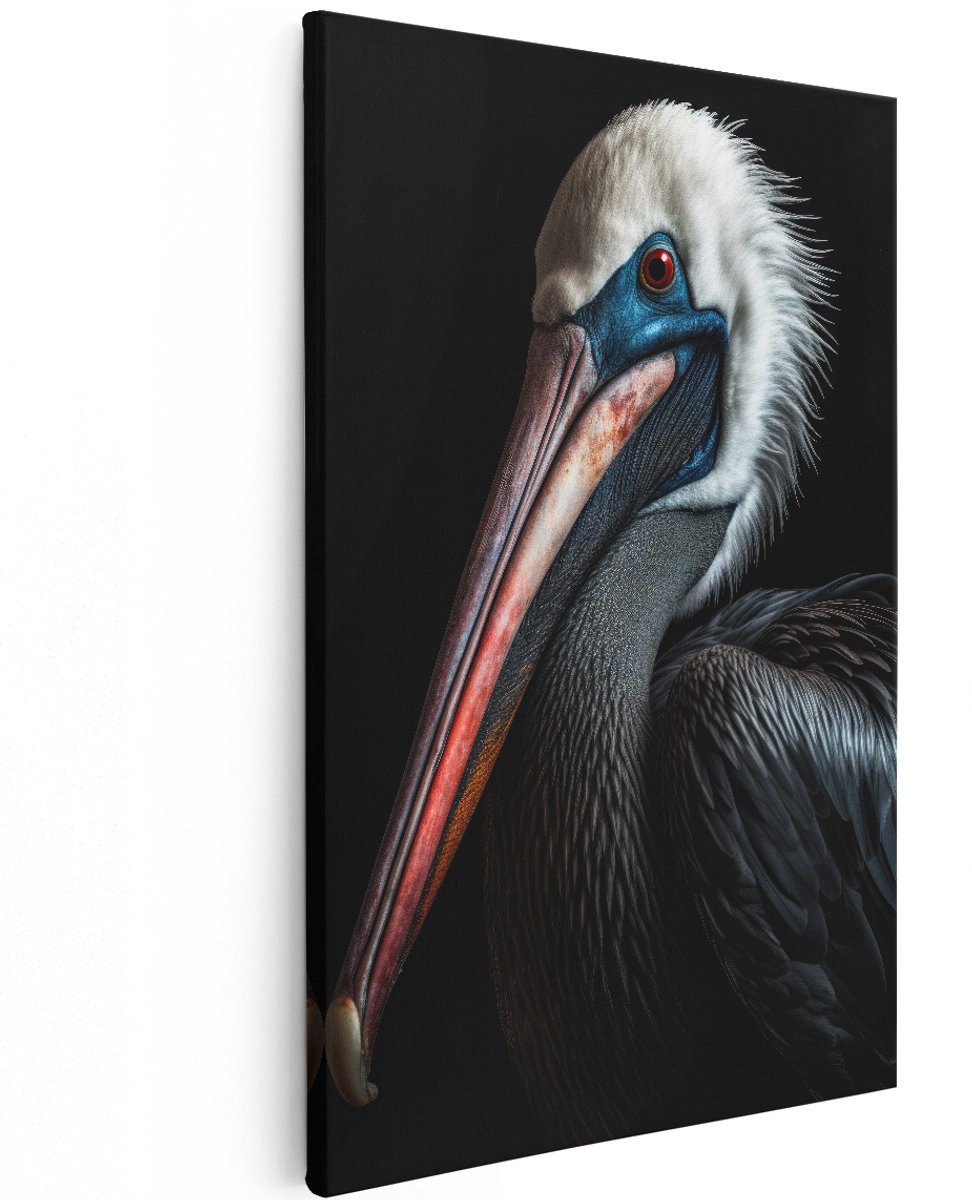 Artaza Canvas Schilderij Pelikaan - 120x180 cm - Groot - Wanddecoratie Vogels - Muurdecoratie Dieren - Decoratie Zwart Portret