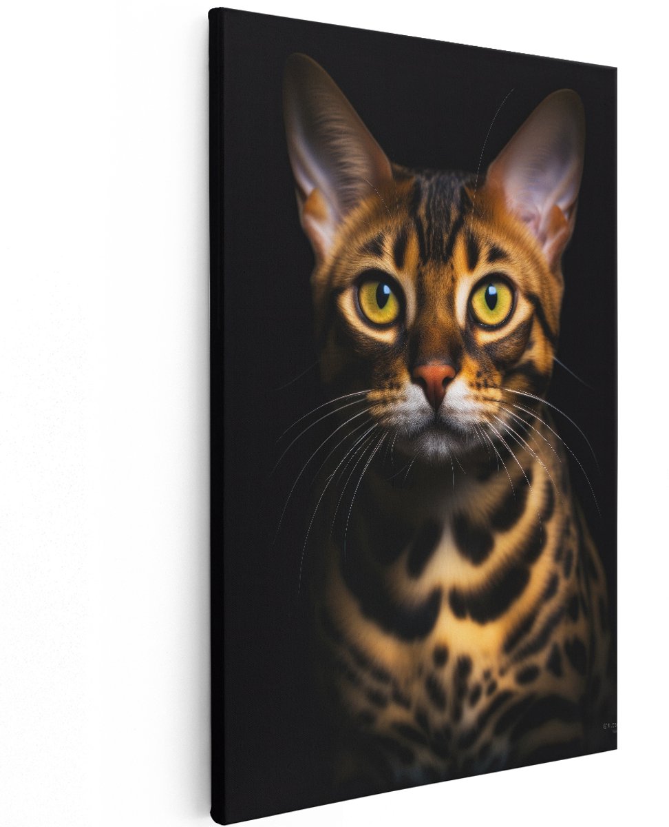 Artaza Canvas Schilderij Bengaalse Kat - 120x180 cm - Groot - Wanddecoratie Dieren - Muurdecoratie Zwart - Decoratie Katten Schilderij
