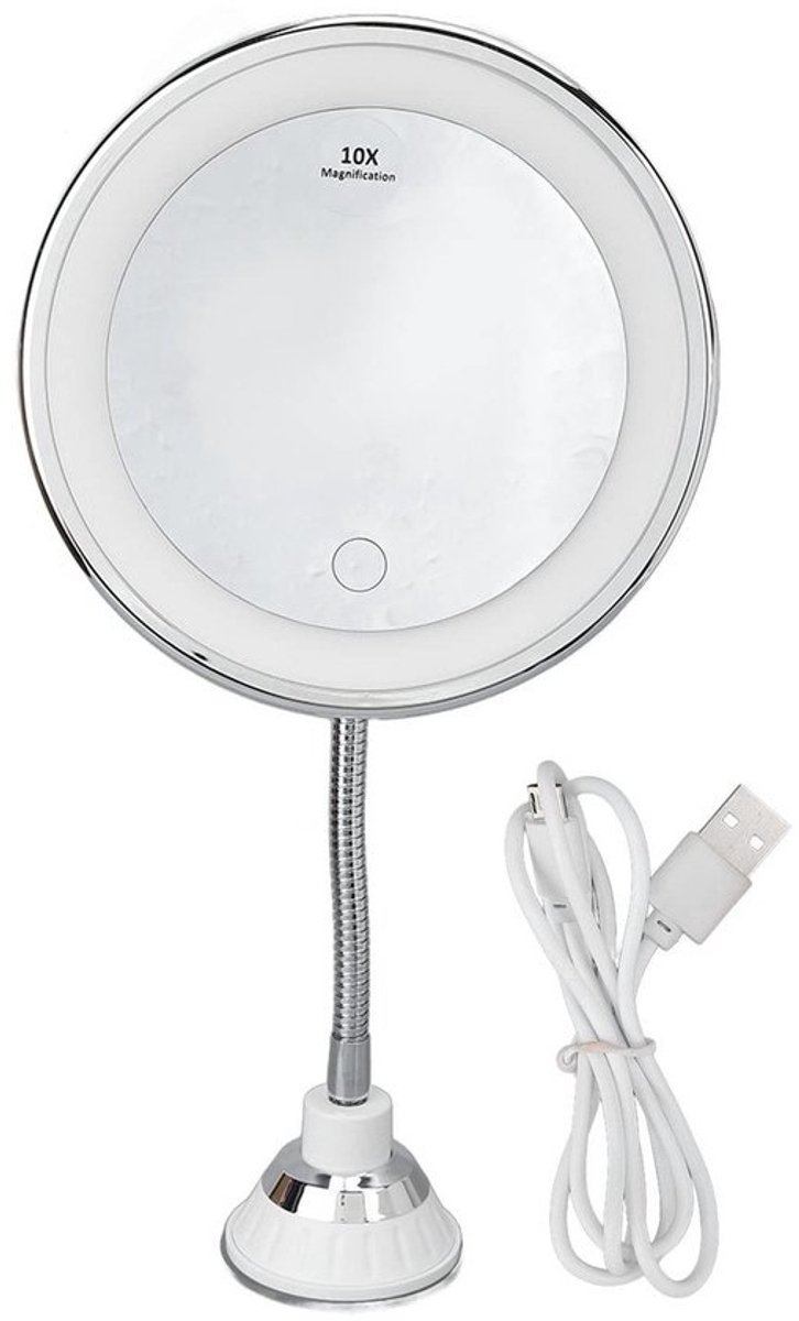 Dailygoods - LED Make-upspiegel - 10x Vergroting - Helder en onvervormd beeld - Tafelmontage - Instelbare helderheid - Geschikt voor thuis en reizen