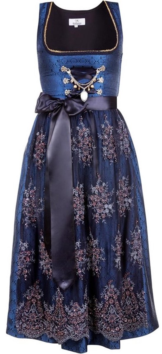 Exclusieve lange dirndl met kant en charivari voor dames mt. 32-56