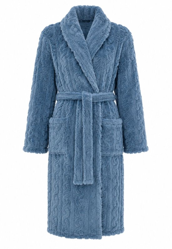 Dames fleece badjas met kabelpatroon-m-jeansblauw