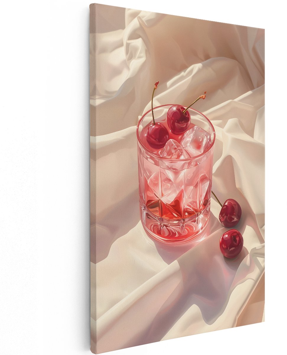 Artaza Canvas Schilderij Cocktail Met Kersen - 120x180 cm - Groot - Wanddecoratie Stilleven - Muurdecoratie Roze - Decoratie Keuken - Schilderijen Op Canvas