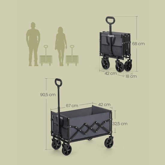 KIRA® Bolderkar - Ideaal voor Strand & Camping - Opvouwbare Bolderkar - Zwart - 91cm x 67cm x 91cm van Kira — afbeelding 5