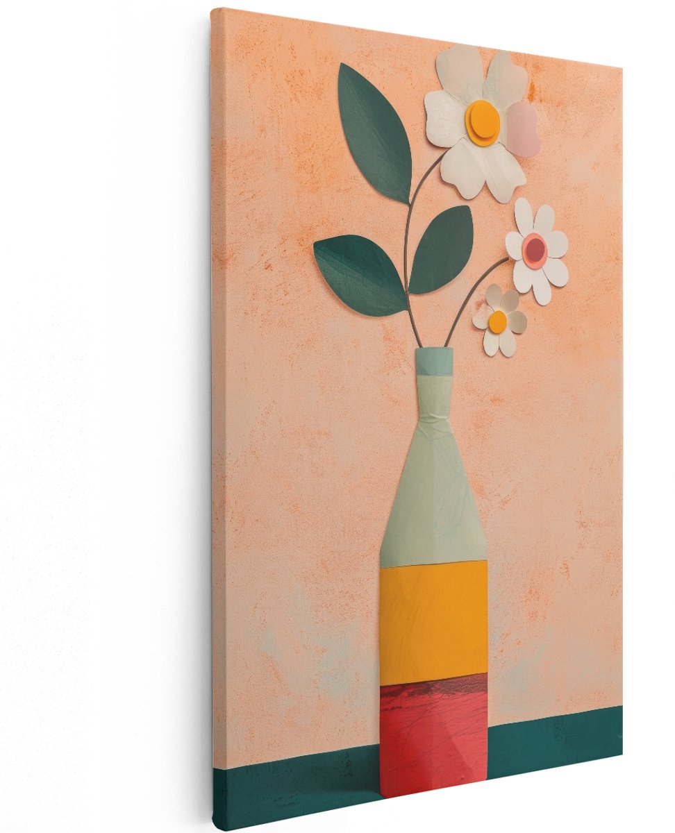 Artaza Canvas Schilderij Bloemen In Vaas - 120x180 cm - Groot - Wanddecoratie Stilleven - Muurdecoratie Boho - Decoratie Woonkamer Kleurrijk