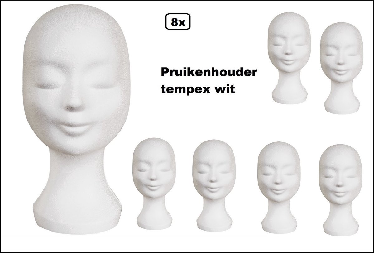 8 stuks Pruik houder tempex (styropor) wit pruiken standaard hoofdeksel thema feest hoofd festival decoratie