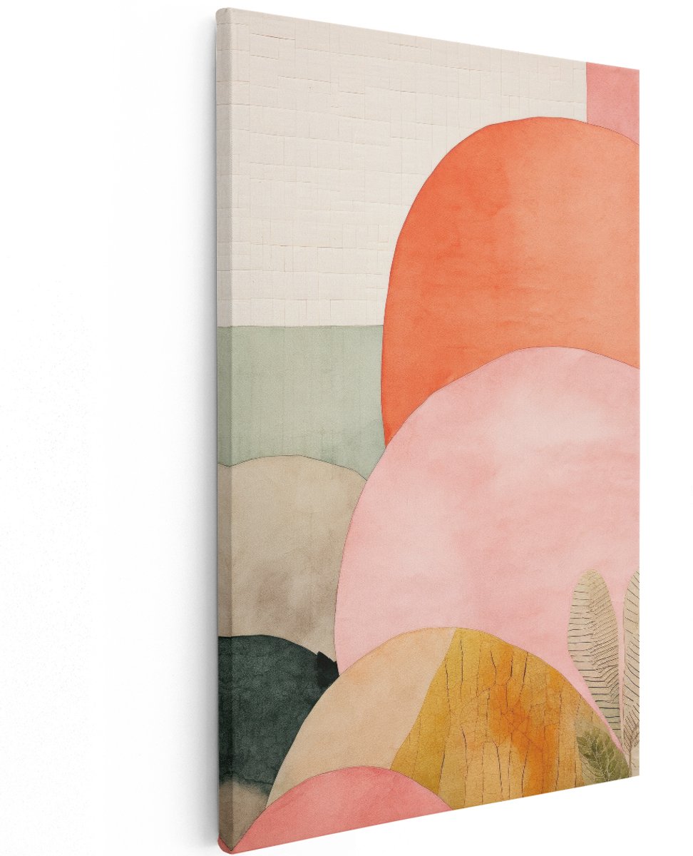 Artaza Canvas Schilderij Abstract - 120x180 cm - Groot - Wanddecoratie Japandi - Muurdecoratie Boho - Decoratie Woonkamer Modern - Roze