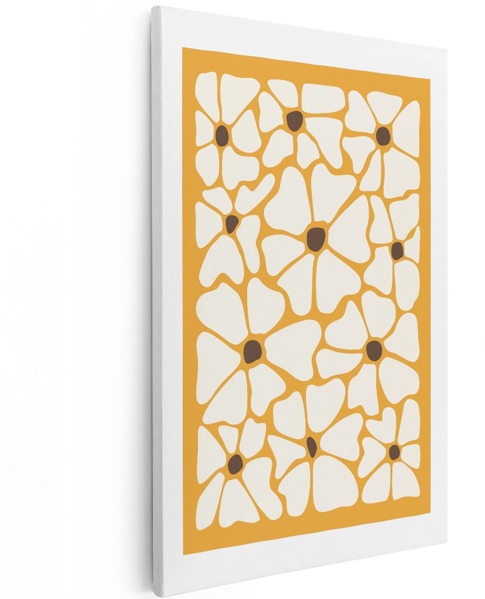 Artaza Canvas Schilderij Abstract Bloemenpatroon - 120x180 cm - Groot - Wanddecoratie Boho - Muurdecoratie Bloemen - Decoratie Woonkamer Oker