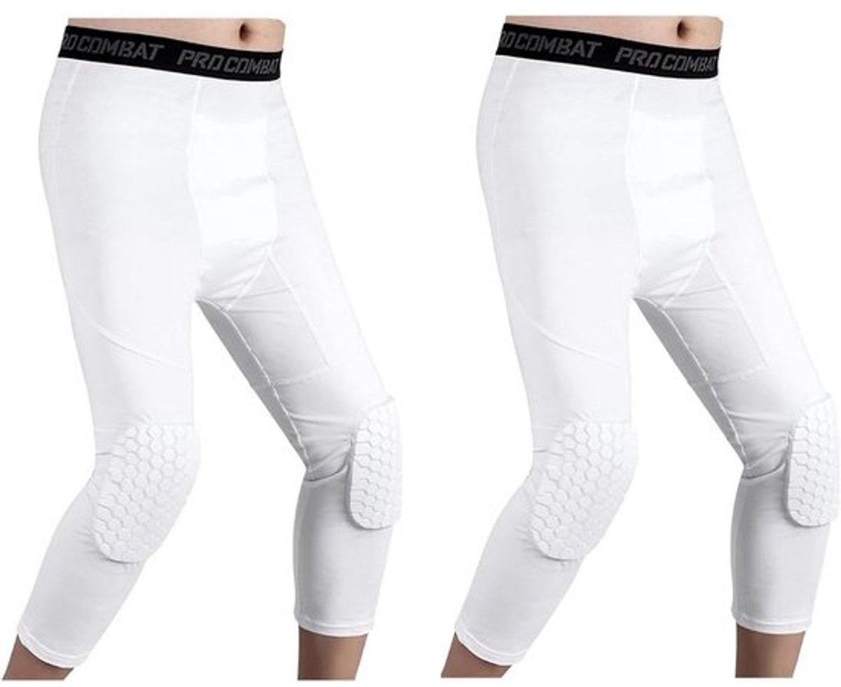 Basketballbroek met Kniebescherming - Compressiekousen 3/4 Capri voor Heren - Beschermende Sportlegging voor Basketbal, Voetbal, Fitness en Hardlopen - Verkrijgbaar in Zwarte en Witte Varianten