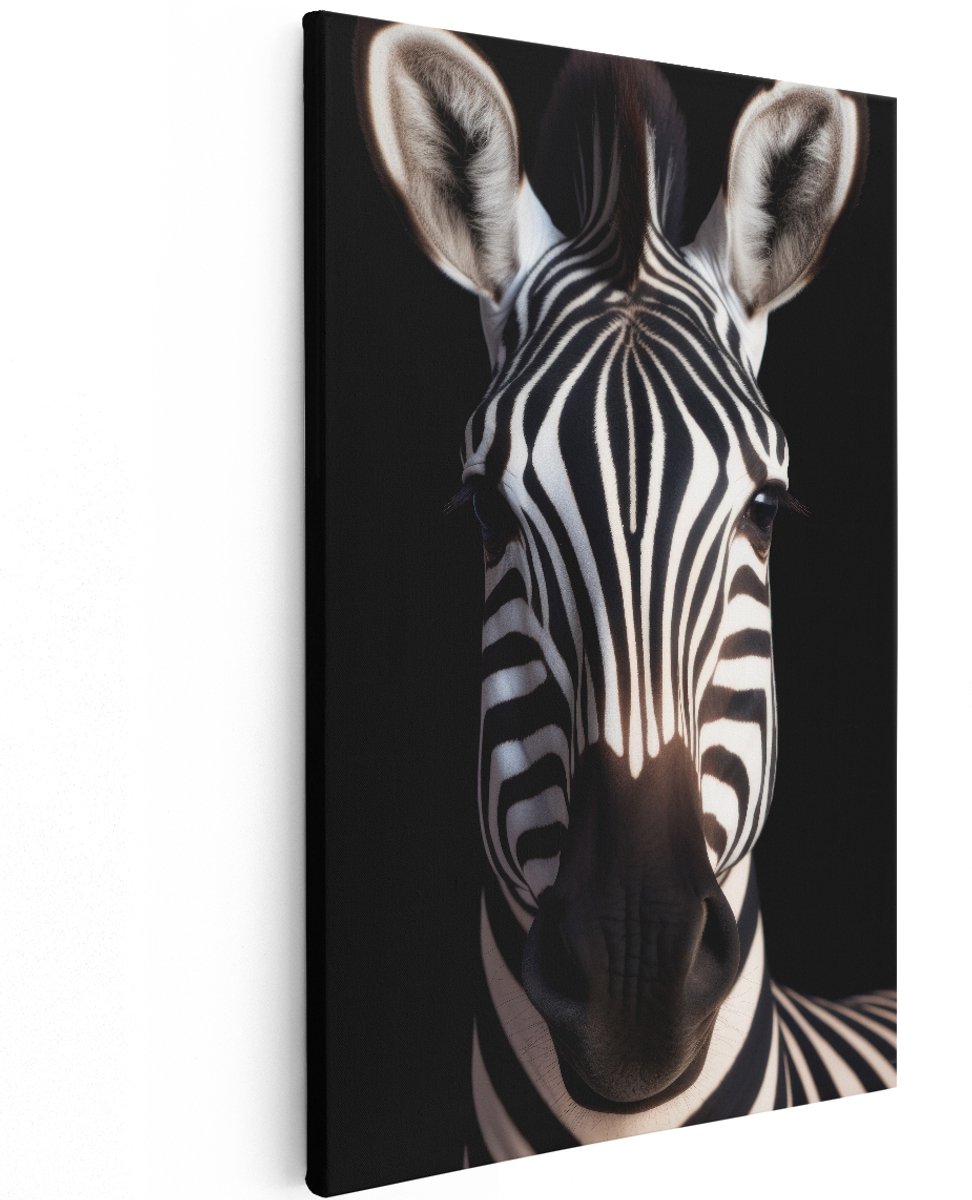 Artaza Canvas Schilderij Zebra - 120x180 cm - Groot - Wanddecoratie Dieren - Muurdecoratie Zwart Wit - Schilderijen Op Canvas Afrika