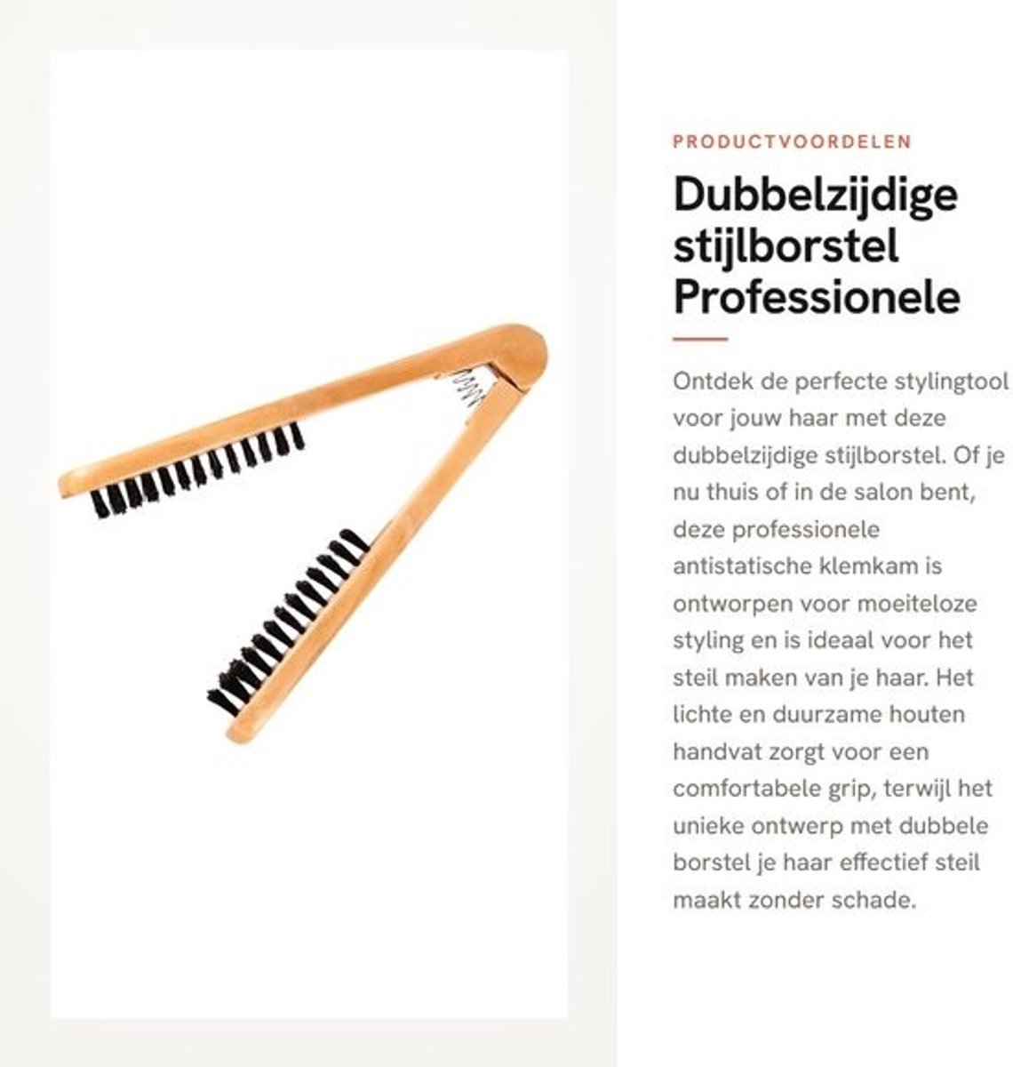 Dailygoods - Dubbelzijdige stijlborstel - Professionele antistatische klemkam - Houten handvat - Voor salon en thuisgebruik - Ideaal voor steil haar -...