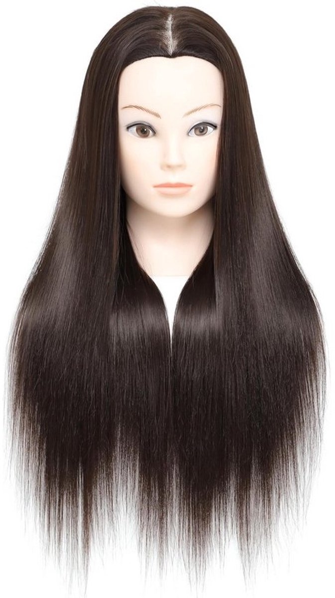 Trainingshoofd voor kapper en cosmetologie, 100% synthetische vezels, omtrek 66-71 cm, geschikt voor lang haar, met gratis klem en vlechtenset